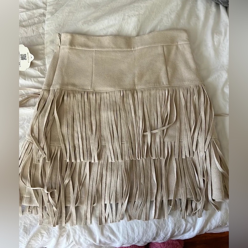 fringe suede skirt